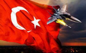 Turkish flag - f-15 war plane - Launched rocket